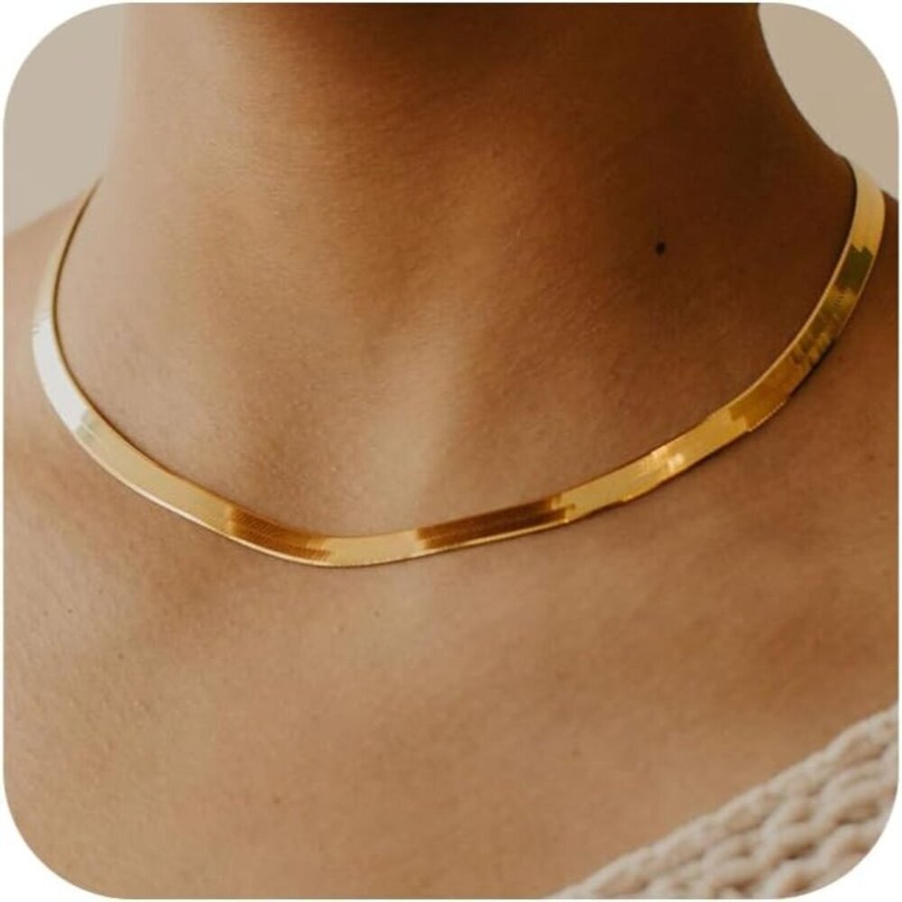 14K Gold5MM 14"-GD Herring Plated Thin Herringbone & Layered Snake Chain Jewelry